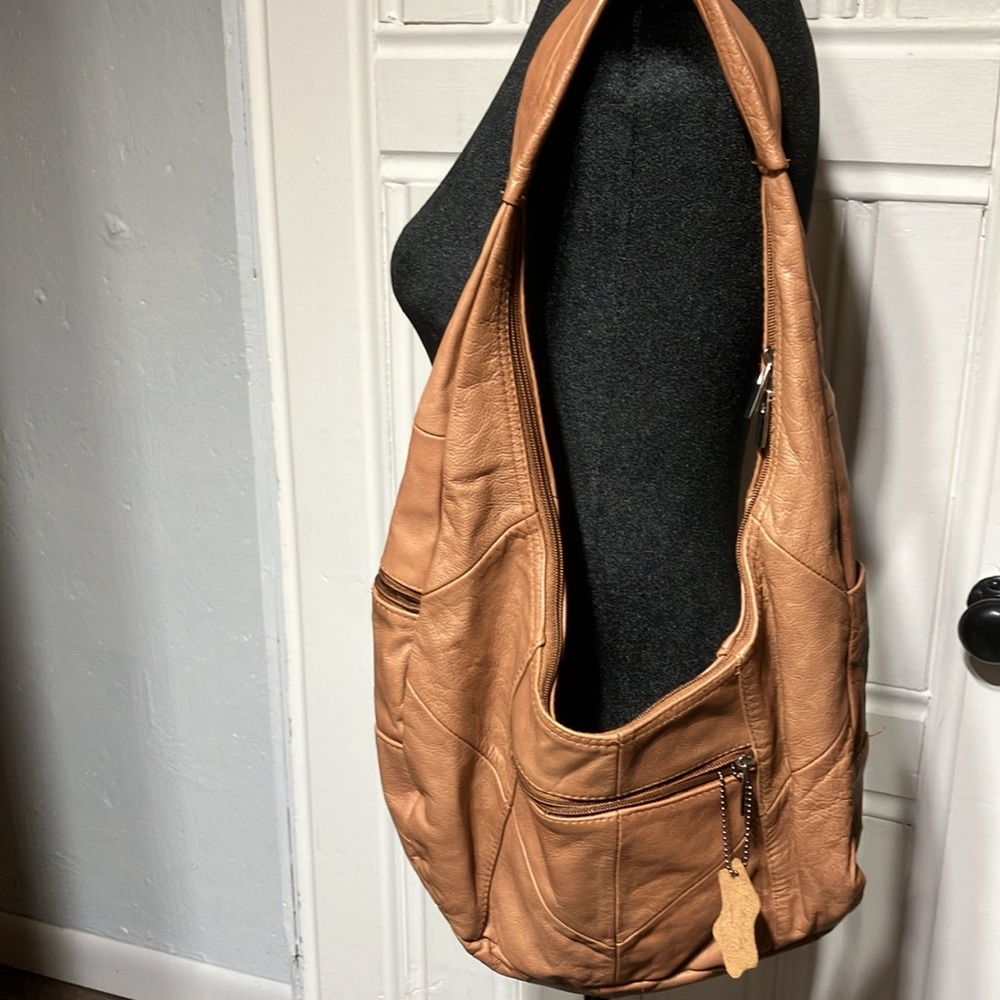 Genuine Leather Hobo Caramel - Picture 3 of 10